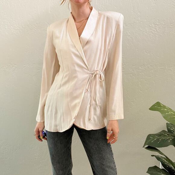 Vintage 90's Satin Wrap Blush Pink Longline Blazer Jacket - Picture 2 of 7